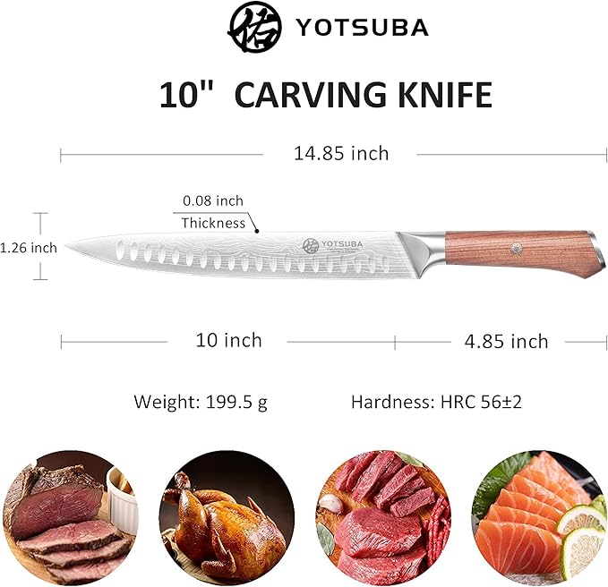 YOTSUBA Carving Knife for Meat, 10" Slicing Knife, High Carbon Steel Brisket Knives with Ergonomic Handle, Butcher Breaking Knives for Meat Cutting and Cooking with Gift Box