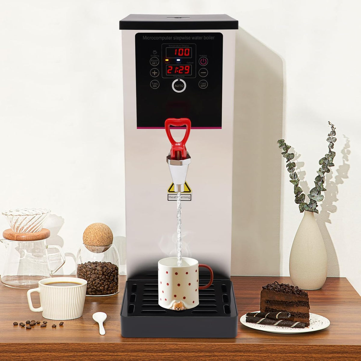 Step-Heating Commercial Hot Water Dispenser, 10L/2.64Gal Hot Water Boiler Dispenser Electric Water Pot Boiler Commercial Boiling Water Machine for Tea Coffee Shop Dessert Shop Hotel - 25L/H 2500W