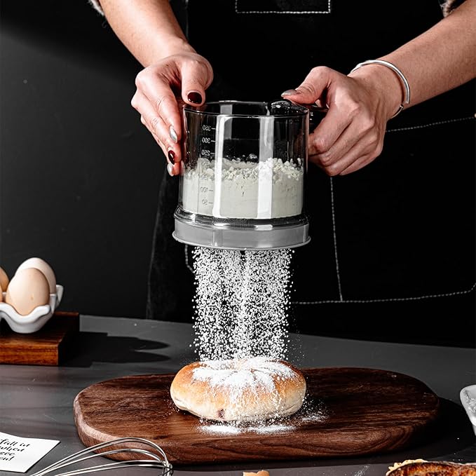 ‌3 Cup Flour Sifter, Sifter for Baking Sifter Handheld Baking Sieve Food-Grade Double-Filter Stainless Steel Flour Sifter Non-Rust Sifter used for Rapid Screening of Flour Apricot Flour Sugar Powder