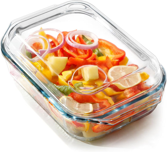 NUTRIUPS 2 QT Rectangular Glass Casserole Dish With Lid, (11.8×7.5×4in) Glass Casserole Dish for Oven