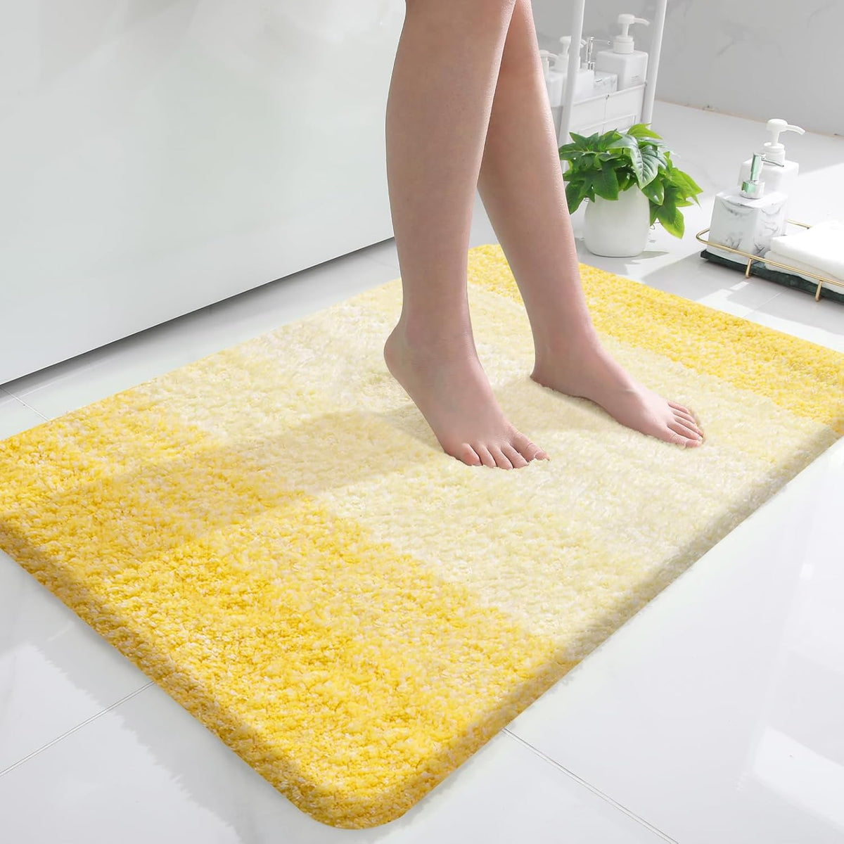 OLANLY Bathroom Rugs Mat 36x24, Extra Soft Absorbent Microfiber Bath Rugs, Rubber Backing, Quick Dry, Machine Washable Bath Mats for Bathroom Floor, Tub and Shower, Home Decor Accessories, Yellow