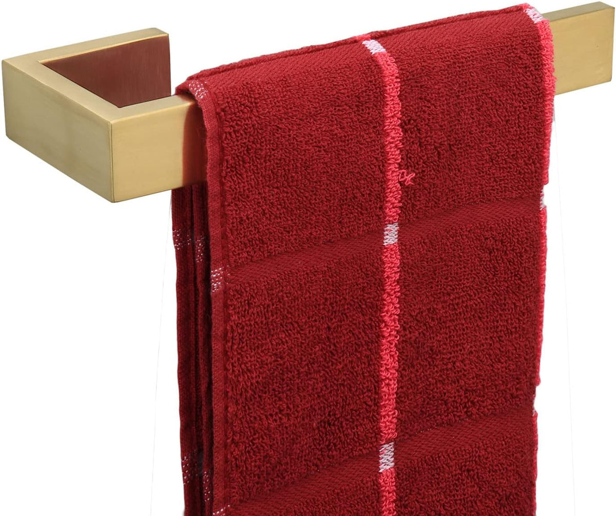 TocTen Hand Towel Holder/Towel Ring - Thicken SUS304 Stainless Steel Bathroom Hand Towel Hanger, 9 Inch Heavy Duty Wall Mounted Towel Rack, Square Hand Towel Bar for Bathroom Hardware (Gold, 9 in)