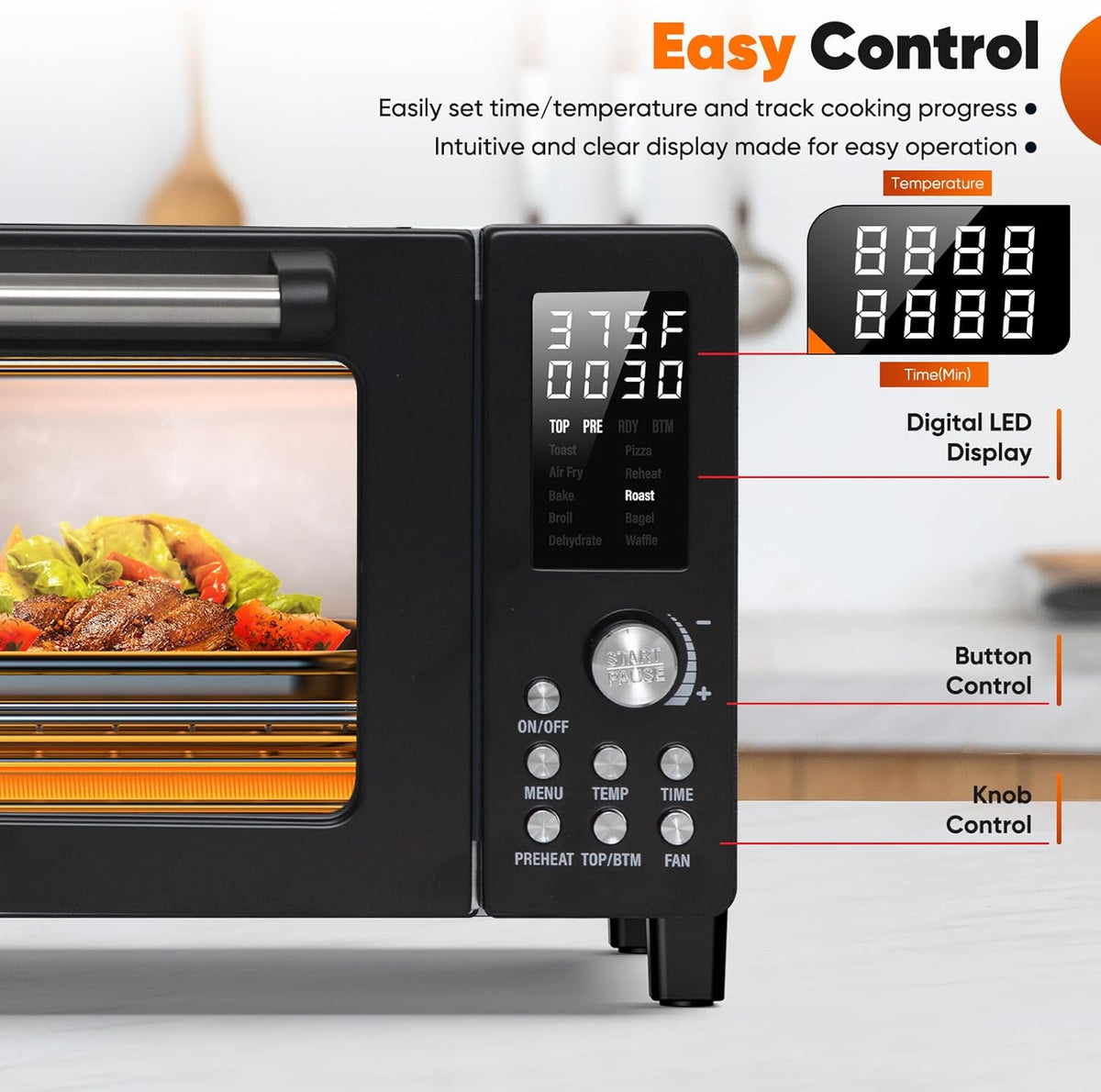 Nuwave Bravo Pro Convection Air Fryer Toaster Oven Combo, 2025 New and Improved, 10-in-1, 50°-450°F Temp Controls, Quick & Even Crisp Technology, 21Qt Capacity, Black, PFAS Free