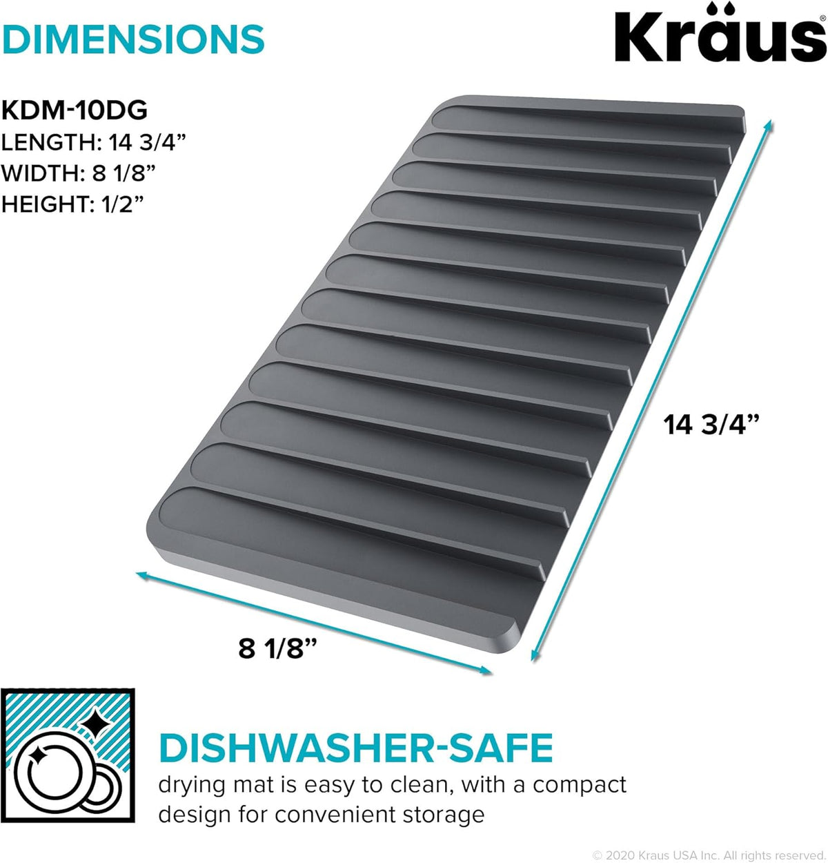 Kraus Roll Up Dish Drying Rack with Self-Draining Silicone Dish Drying Mat and Silicone Soap Dish Holder in Black, KDM-KRM-10BL
