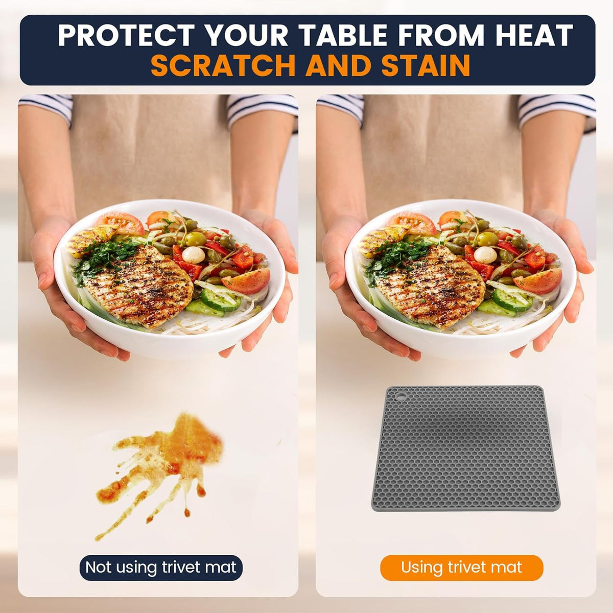 Silicone Trivet Mats 4 Heat Resistant Pot Holders Multipurpose Non-Slip Hot Pads for Kitchen Potholders, Drying mat, Jar Opener, Spoon Holder, Coaster.(Grey)