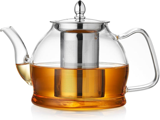 1200ml Glass Teapot with Removable Infuser, Stovetop Safe Tea Kettle, Blooming and Loose Leaf Tea Maker Set