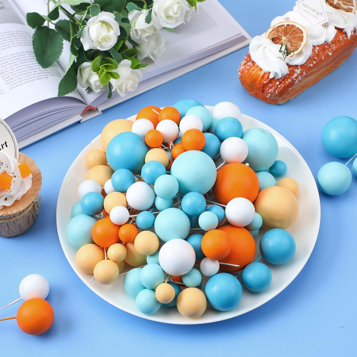 108 Pcs Balls Cake Topper DIY Cupcake Insert Foam Balloons for Cake Baking Wedding Anniversary Birthday Decoration(Fresh Colors,Multi Sizes)