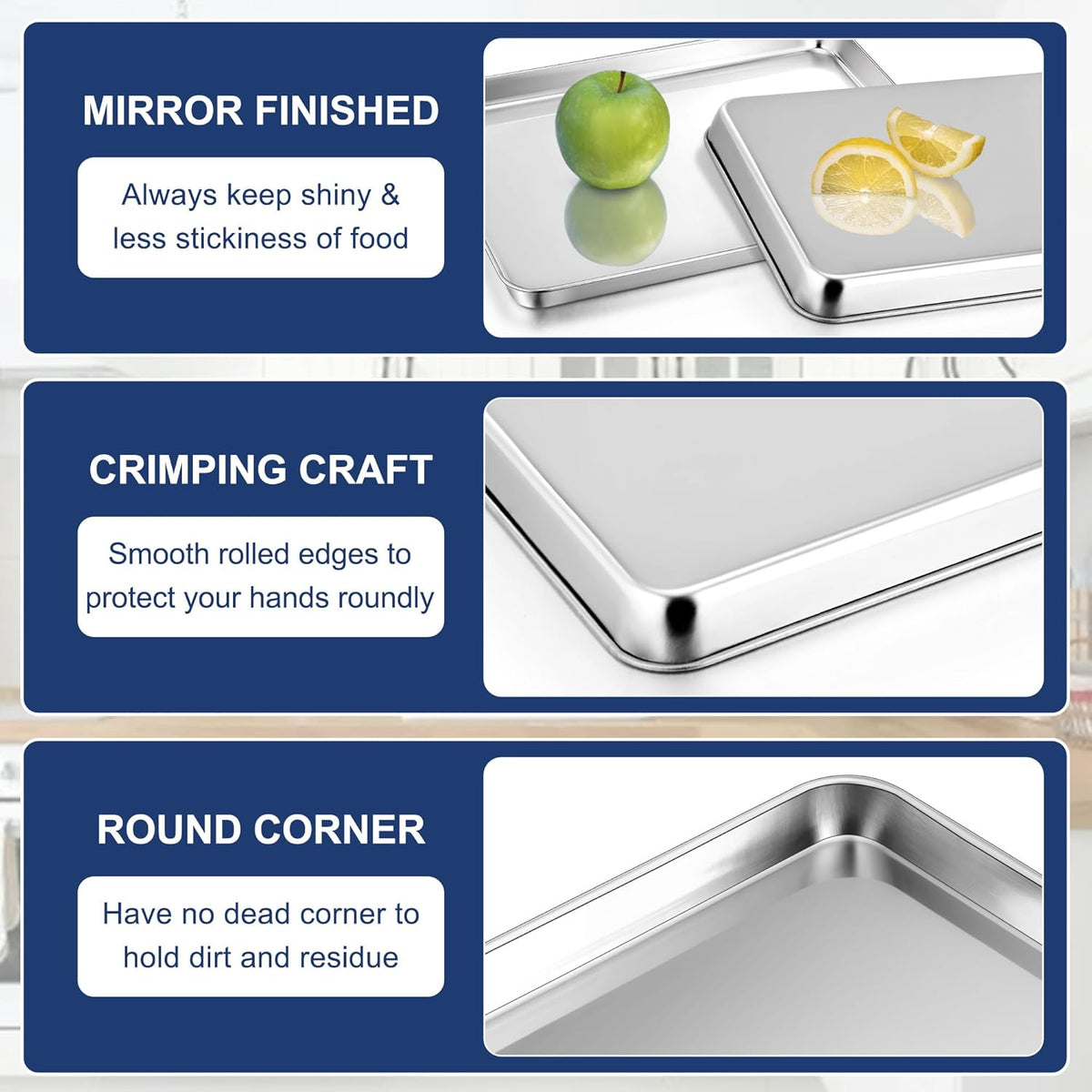 P&P CHEF 19.6 Inch Baking Cookie Sheet, Oven Pan Tray Stainless Steel Sheet Pan for Kitchen, Oven Bakeware for Multi Uses, Shiny Look & Dishwasher Safe, Healthy & Heavy Duty, 1Pc