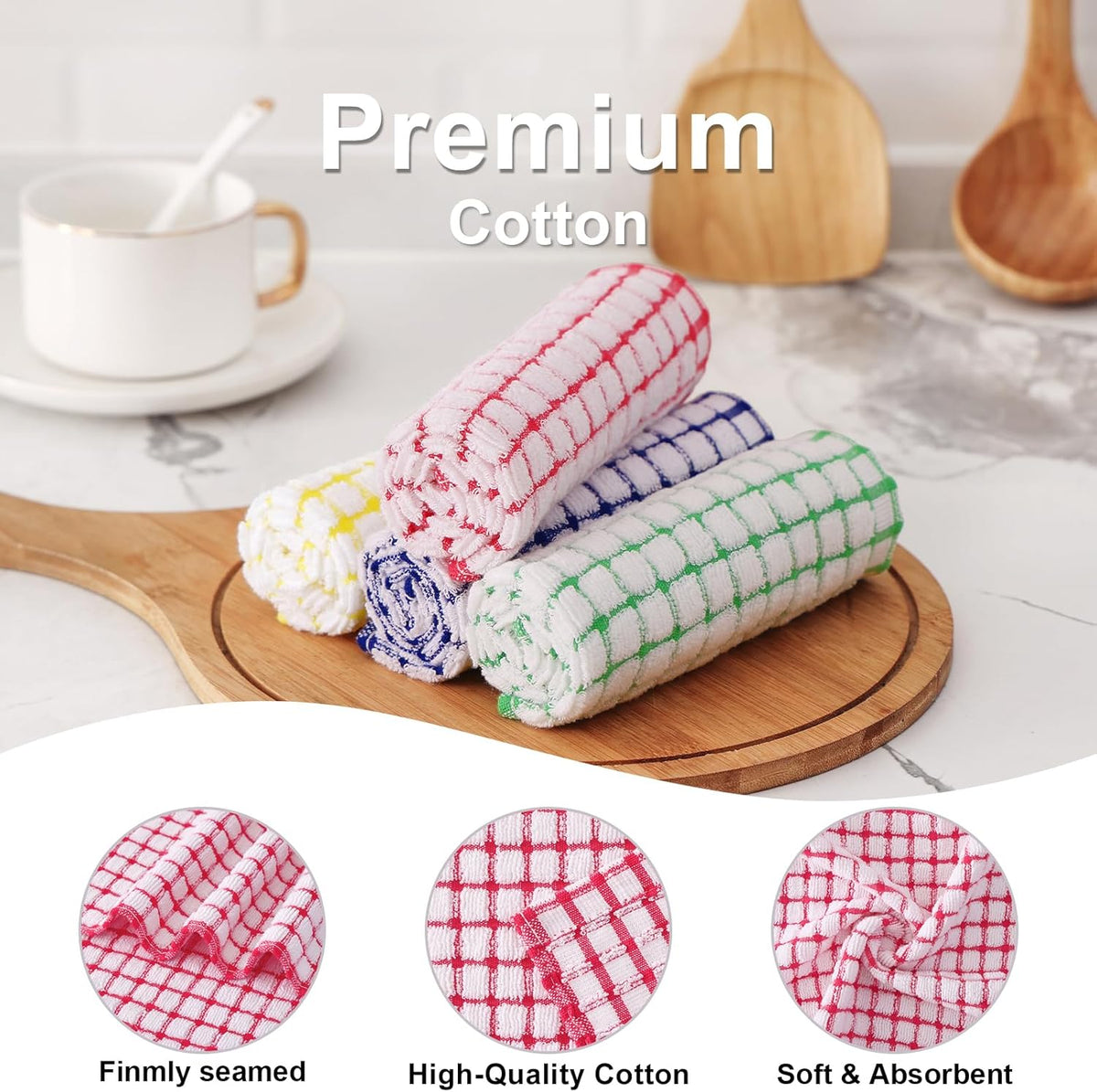 Kitinjoy Cotton 6 Pack Terry Kitchen Towels, 16 x 25 Inches Super Soft and Absorbent Dish Towels, Quick Drying Hand Towels for Kitchen Drying, Red