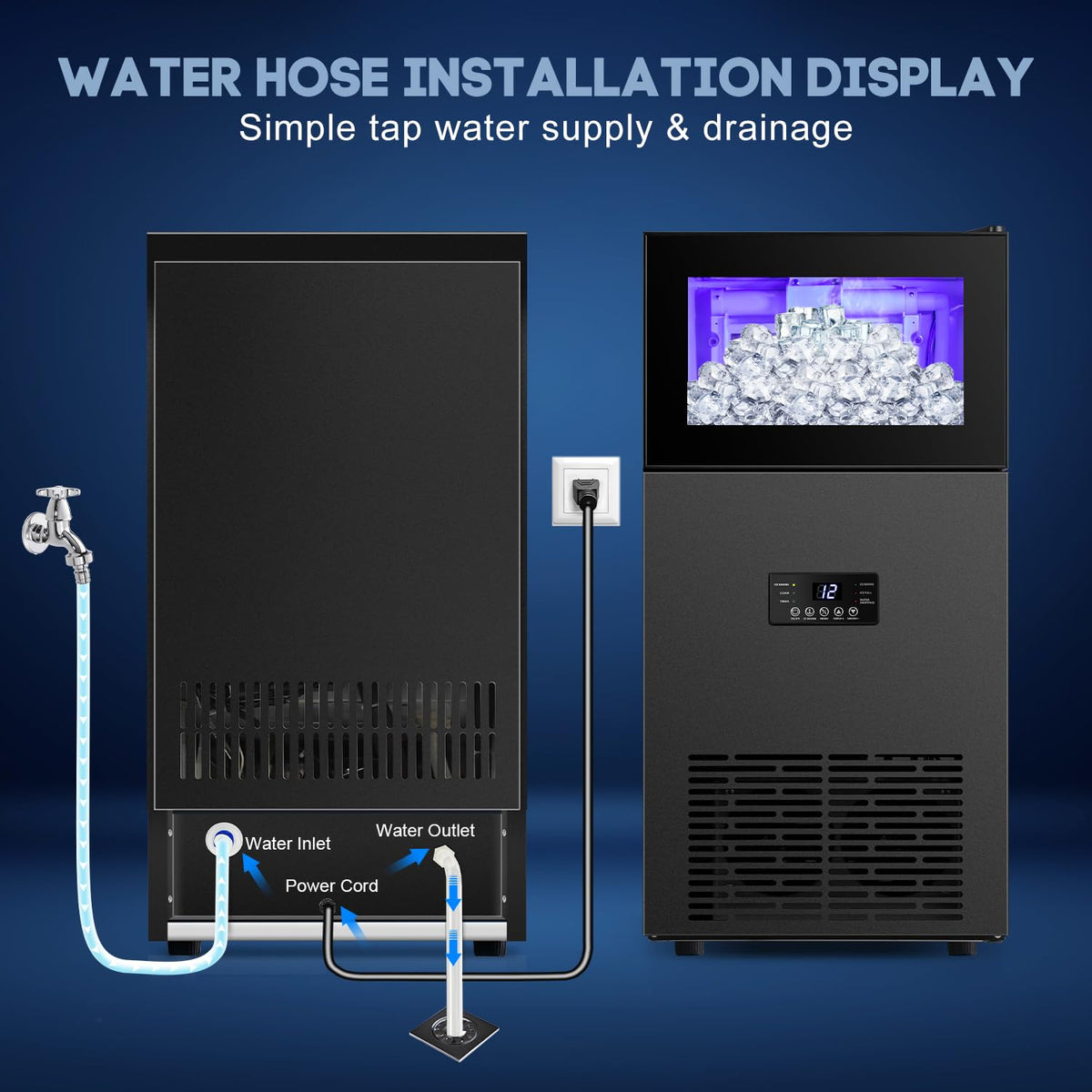 Commercial Ice Maker, 160Lbs/24H with 35Lbs Ice Capacity, 63Pcs Clear Ice Cubes per Round in 11-20Mins, 15inch Stainless Steel Under Counter Freestanding Ice Machine Maker for Home Bar Outdoor