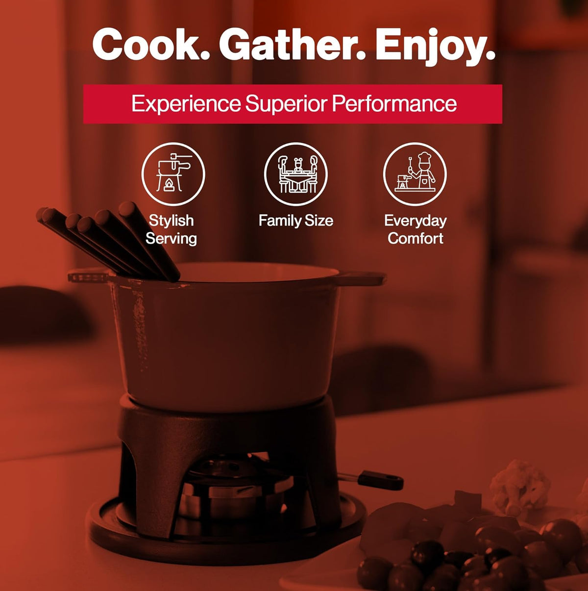 Swissmar Sierra Cast Iron Fondue Set, 1.6 Quart / 1.6 Liter – Perfect for Meat, Cheese, & Chocolate Fondues – Ideal for Family Bonding & Hosting Gifts - 12-Pieces, Gradient Orange