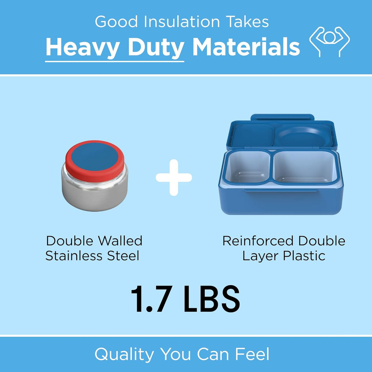 Omie OmieBox UP bento Box for Kids | Insulated Lunch Box | Leak Proof Vacuum Insulated Thermal Food jar | Cooler ice Pack | 2 Compartments (Cosmic Blue)