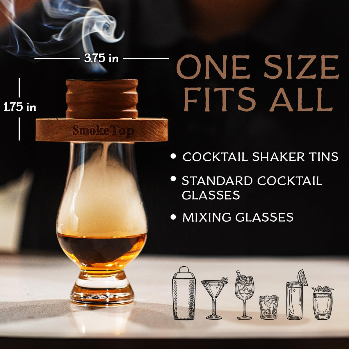 SmokeTop Cocktail Smoker Kit 5 Pack - Old Fashioned Chimney Drink Smoker for Cocktails, Whiskey, & Bourbon With Sample Wood Chips - by Middleton Mixology