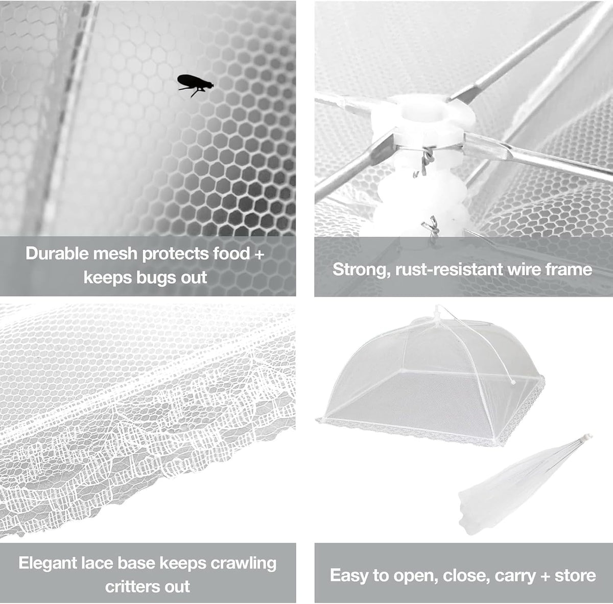 Simply Genius Pop-Up Mesh Food Covers for Outdoors - 6 Pack Extra Large 39" x 24", White, Collapsible & Reusable - Buffet Food Covers & Bug-Net Tent for Picnic, Party & Camping