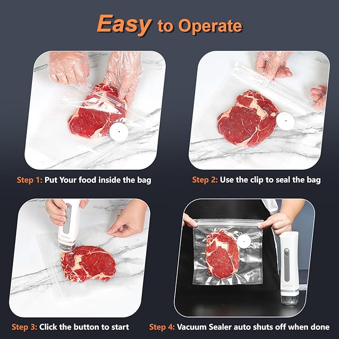 Vacuum Sealer with 30 Bags, Handheld Sealer with Visible Water Tank, Portable for 6X Freshness, Sous Vide & Kitchen Storage
