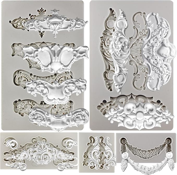 Crown Baroque Style Ornament Silicone Molds 5-count Art Decor Filigree Scrollworks