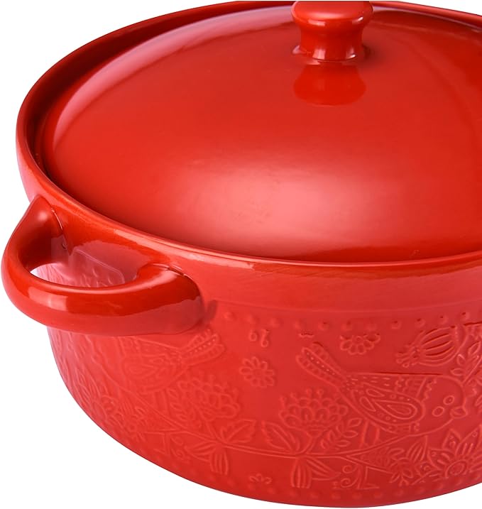 Ceramic Casserole Dish - Baking Dish Bowl Oven Safe With Lid and Handles - Covered Glass Cookware Essential for Kitchen - For Baking Dessert and Brownies, Soup - Round Bakeware for Serving Dishes