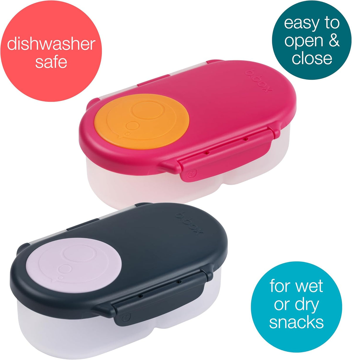 b.box Snack Box (2-pack) Reusable Snack Containers with Lids – Bento Box for Kids & Toddlers, Leakproof Lunch Box, BPA-Free and Dishwasher Safe Snack Container (S'shake + Indigo Rose, 1 3/4 Cup)