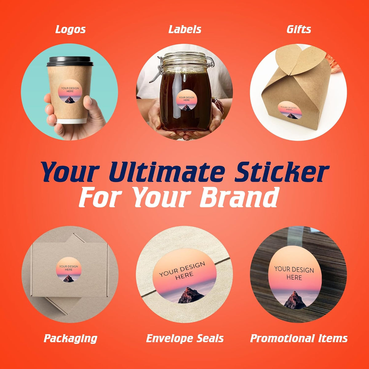 100 Custom Vinyl Stickers - Upload Your own Image, Text, Design, Logo - Personalized Logo Labels for Handmade, Packaging, Bottle, Jars, Candle, Brand Stickers (Mountain, 1.5x1.5)
