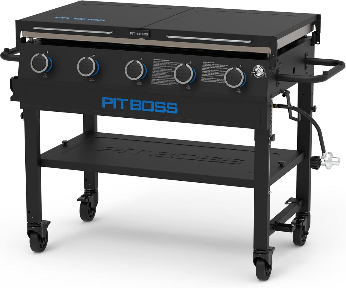 Pit Boss 11004 5-Burner with Folding Shelves Griddle, Black