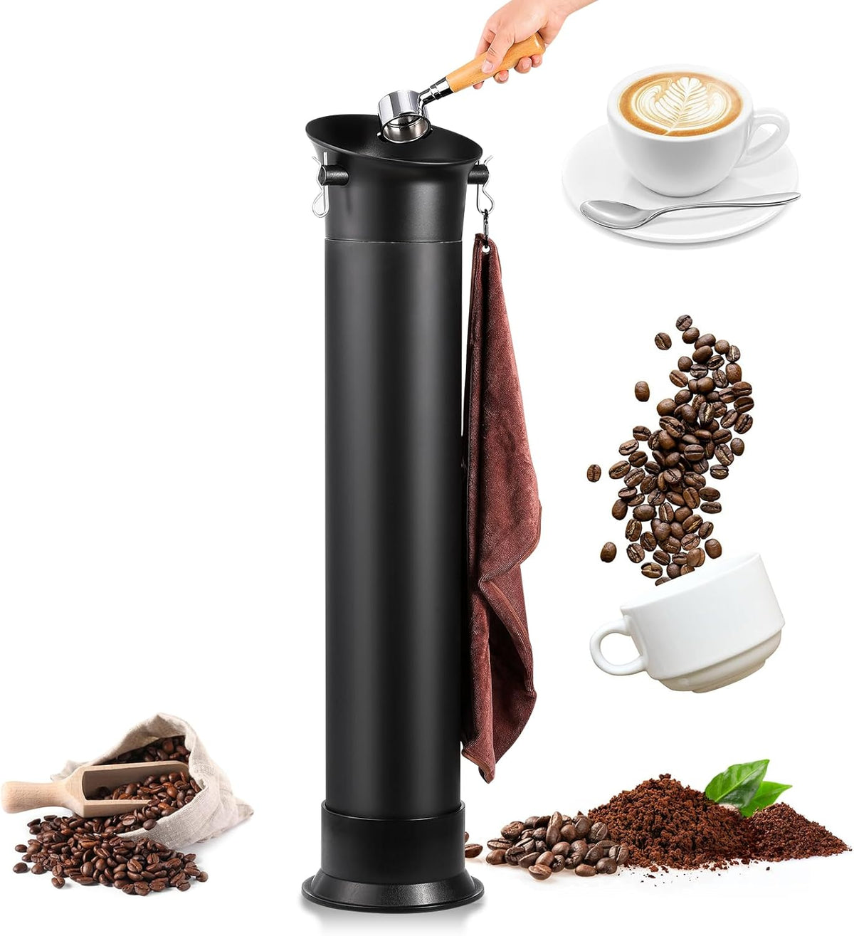 Newhai Espresso Coffee Knock Box for Commercial Use, with 30 Gabbage Bags & towal, Detachable Design, 4.2 Gal Large Capacity