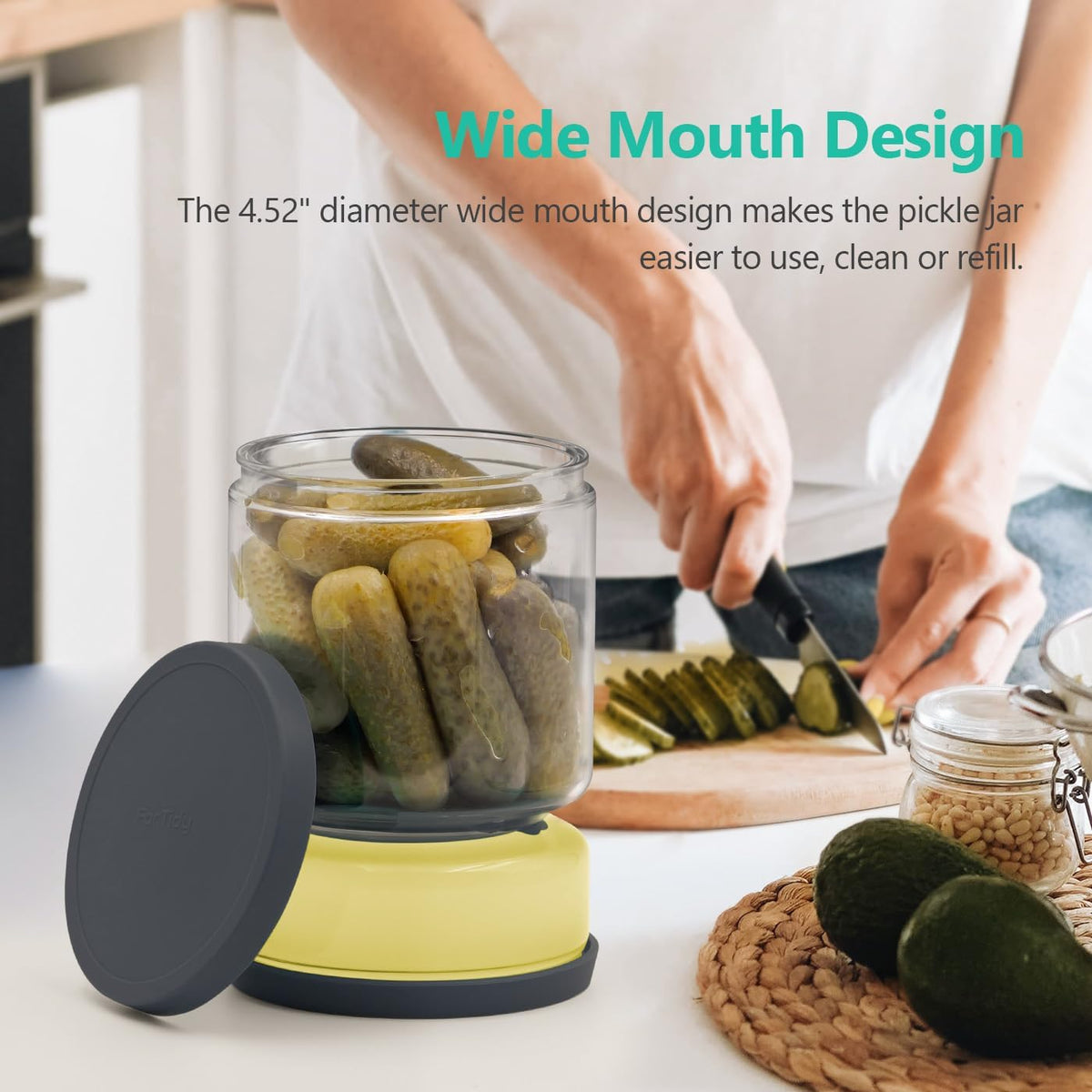 Airtight Glass Pickle and Olive Container - 50 OZ Jar with Strainer for Pickle Lover, Kitchen Organization Must-Have Versatile Food Keeper, BPA-Free, Dishwasher Safe (Midnight Blue)