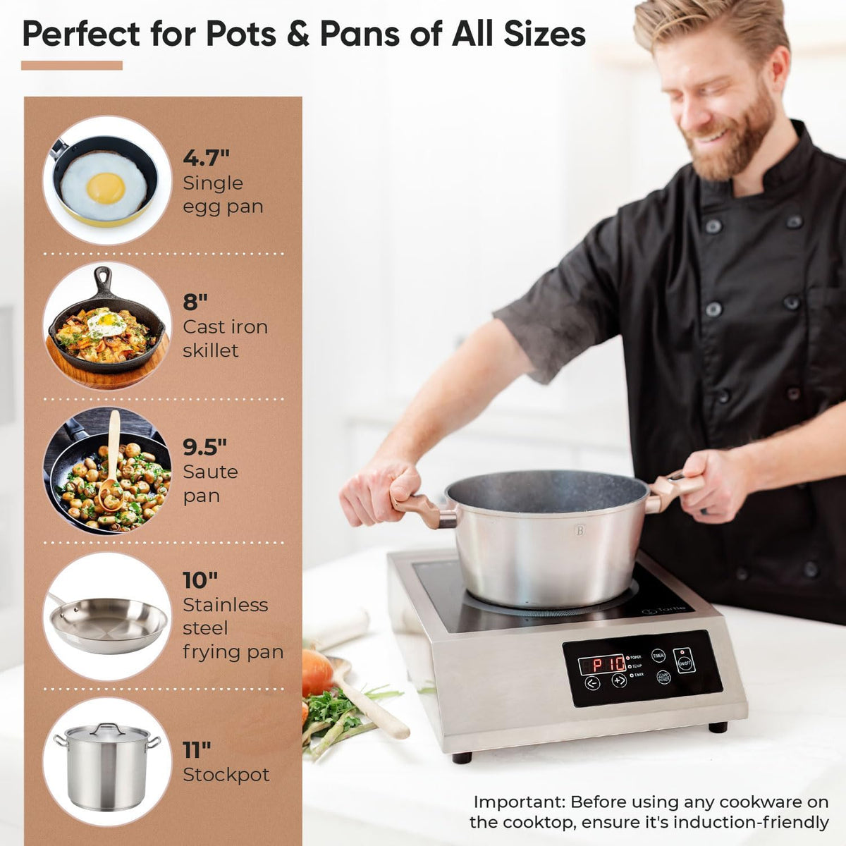 Commercial Induction Cooktop Burner - Professional 3400W 240V Induction Cooker Countertop Burners with Wider 9" Coil & 5 Cooling Fans - Portable Stainless Steel Electric Magnetic Range Stove Top