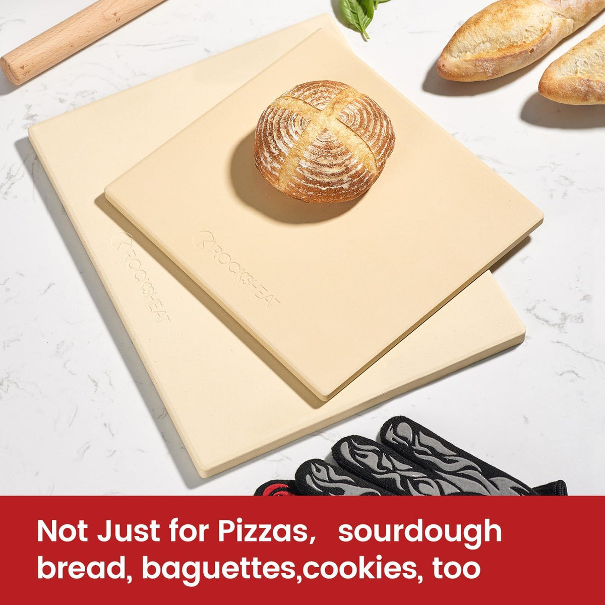 20"x 13.5" Pizza Stone, Cordierite Pizza Pan for Oven Grill and BBQ, Rectangular Large Baking Stone for Bread, Durable Cooking Stone, Thermal Shock Resistant