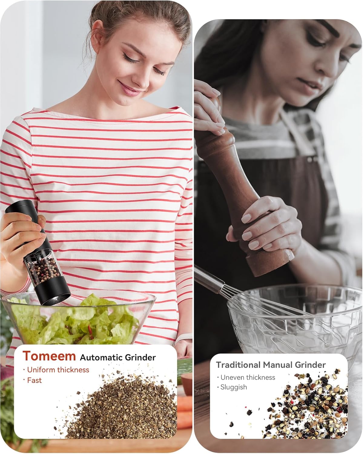 Electric Salt or Pepper Grinder with Adjustable Coarseness, Rechargeable Automatic Salt or Pepper Grinder with One Hand Operated and LED Light, Salt Grinder & Pepper Mill for Family BBQ