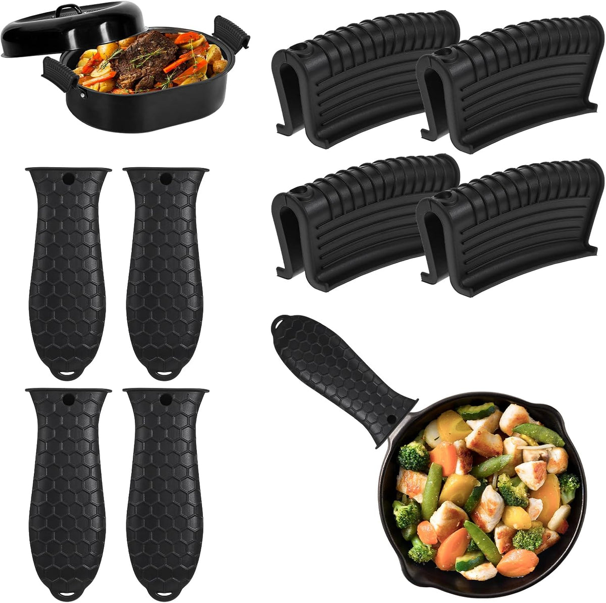 8 Pack Silicone Hot Handle Holder Cover Cast Iron Handle Cover Silicone Pot Holders Heat Resistant Assist Pan Handle Sleeve Non-Slip Pot Handle Covers for Cast Iron Skillet Metal Pan