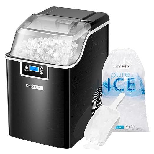 VIVOHOME Nugget Ice Maker Countertop, Portable Pebble Ice Maker Machine with 44lbs/Day, Soft Chewable Pellet Ice Machine with Self-Cleaning, Scoop, 10 Ice Bags, for Home Kitchen, Party, RV, Camping