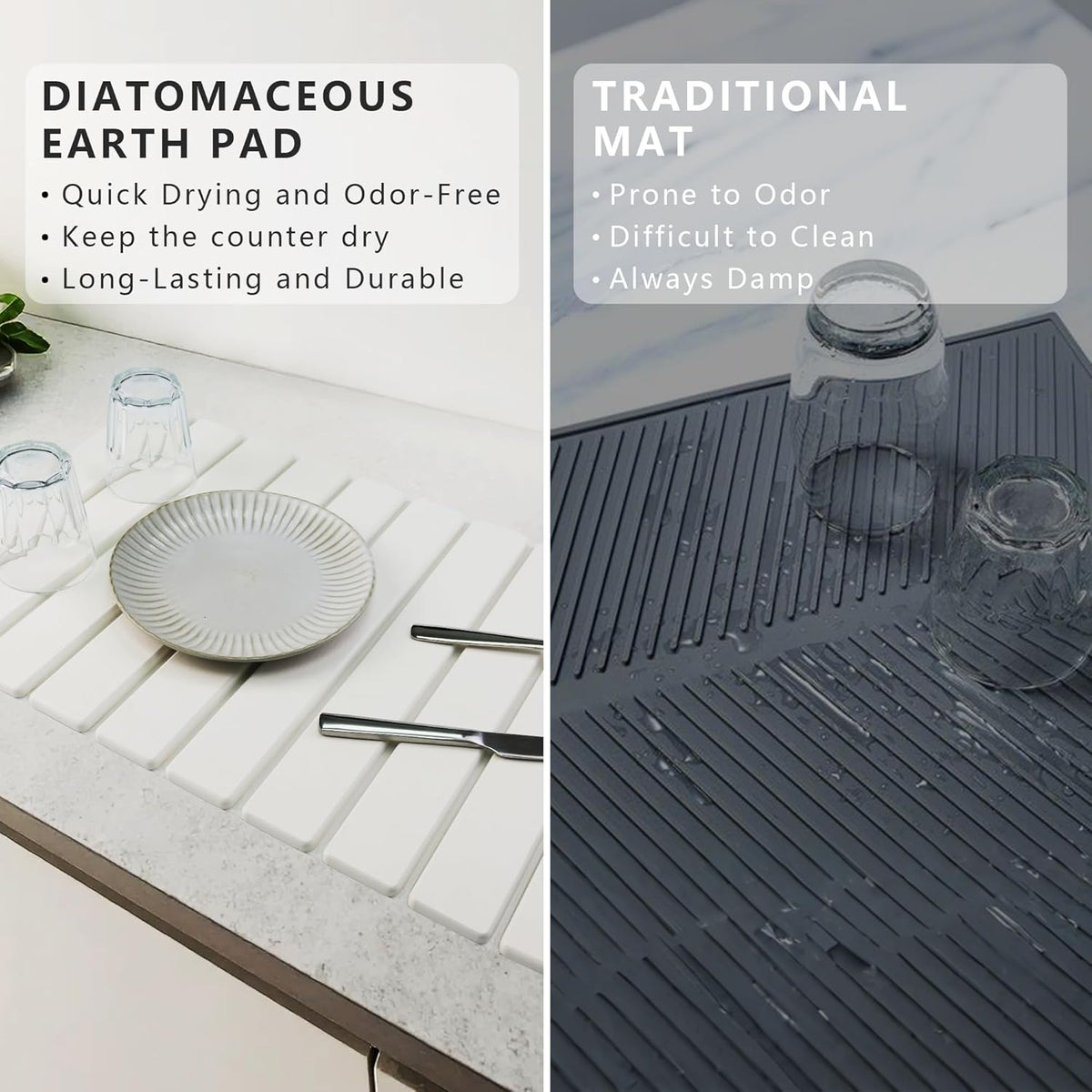 Large Stone Drying Mat for Kitchen Counter Diatomaceous Earth Collapsible 24”（L）*16”（W）Super Heat Resistant Mats, Quick Absorbent Dish Drying Rack（Dark Gray）