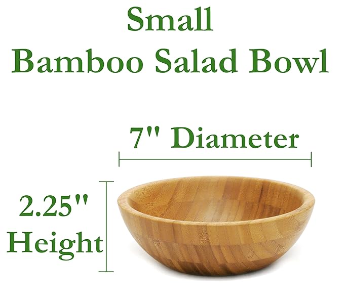 Lipper International Bamboo Wood Salad Bowl, Small, 7" Diameter x 2.25" Height, Single Bowl