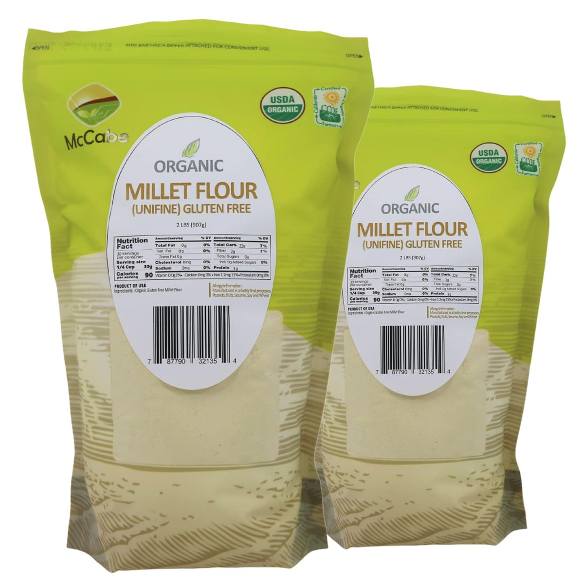 McCabe Organic Millet Flour - Millet Flour Organic | Rich with Fiber & Minerals | USDA and CCOF Certified | Product of USA | 2Lbs Pack of 2