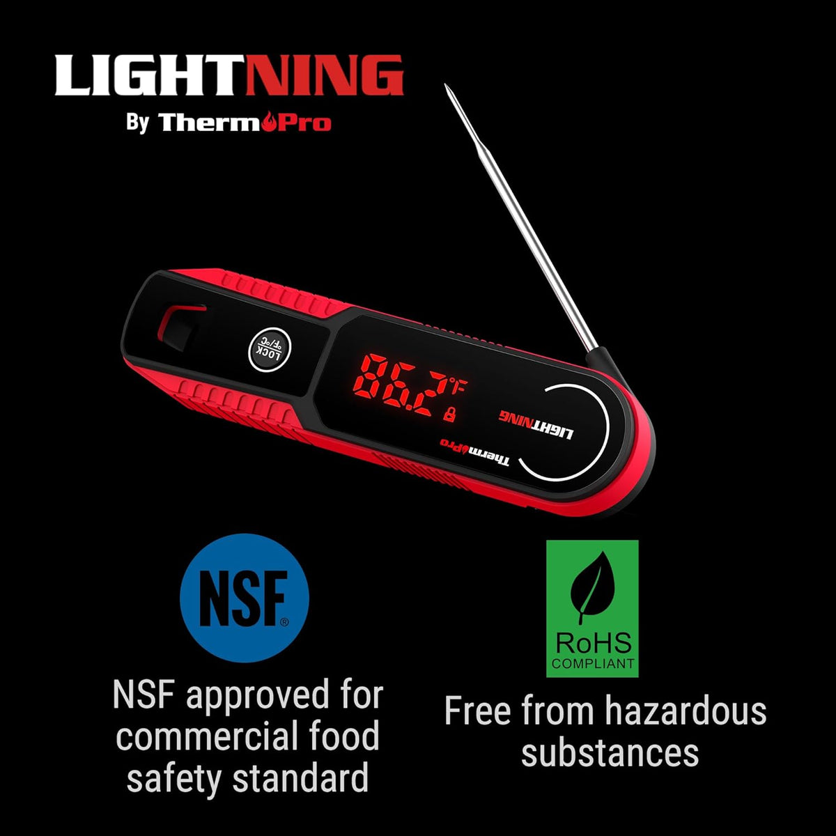 ThermoPro Lightning 1-Second Instant Read Meat Thermometer, Kitchen Food Thermometer with Auto Wake/Sleep/180° Rotating Display, Waterproof Cooking Thermometer for Oil Deep Fry Smoker BBQ Grill