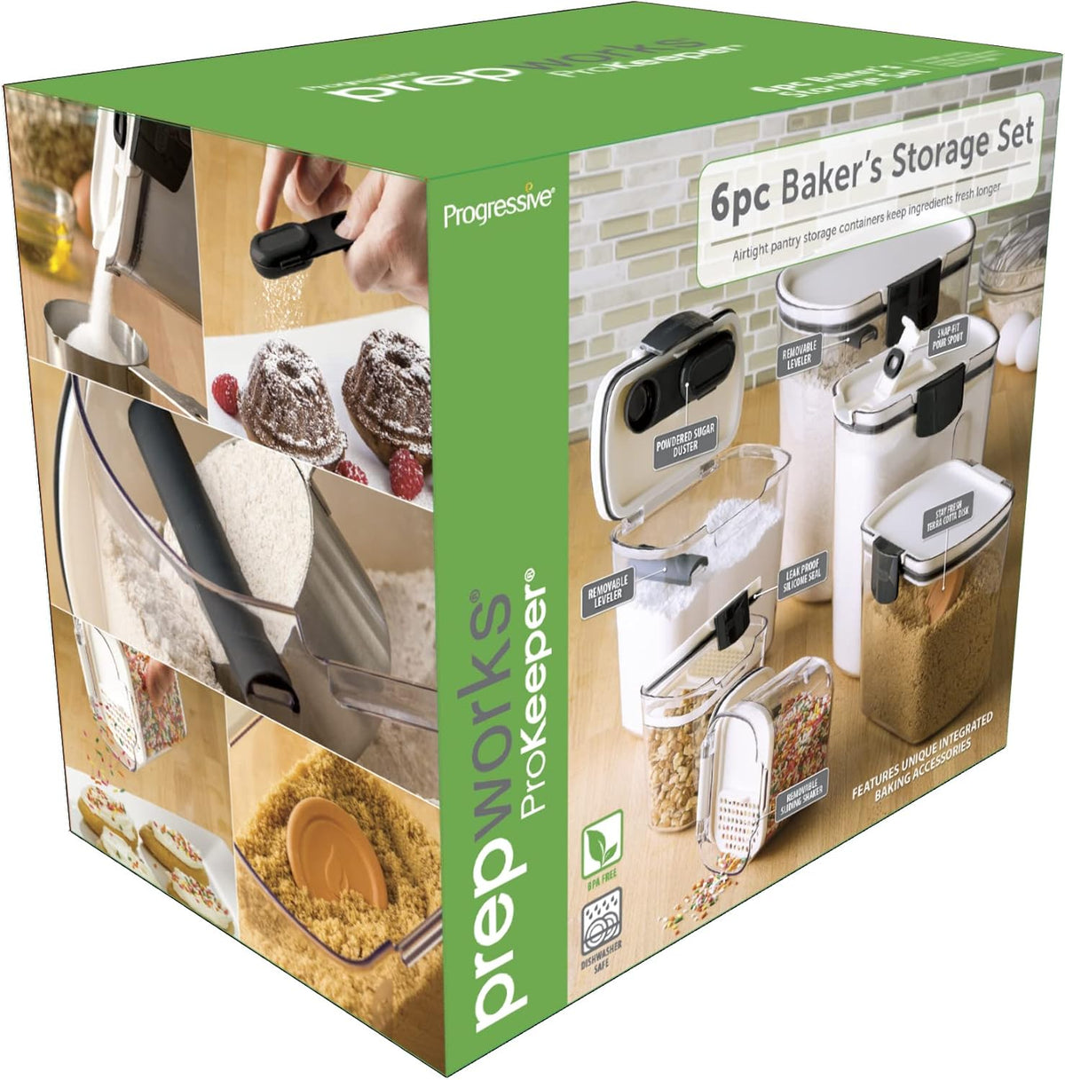 Progressive ProKeeper Baker's Airtight Kitchen Storage Canister Container Set for Flour, Sugar & More, Keeps Ingredients Fresh, with Accessories (Black, 6- Piece)