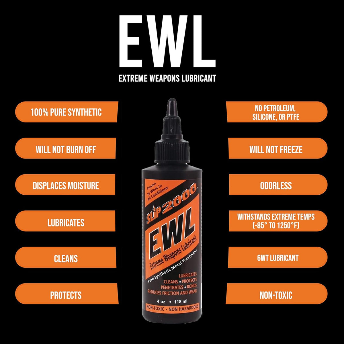 SLIP 2000 EWL CLP Gun Lube - Extreme Weapons Lubricant Synthetic Gun CLP Cleaner - 4 oz Squeeze Bottle