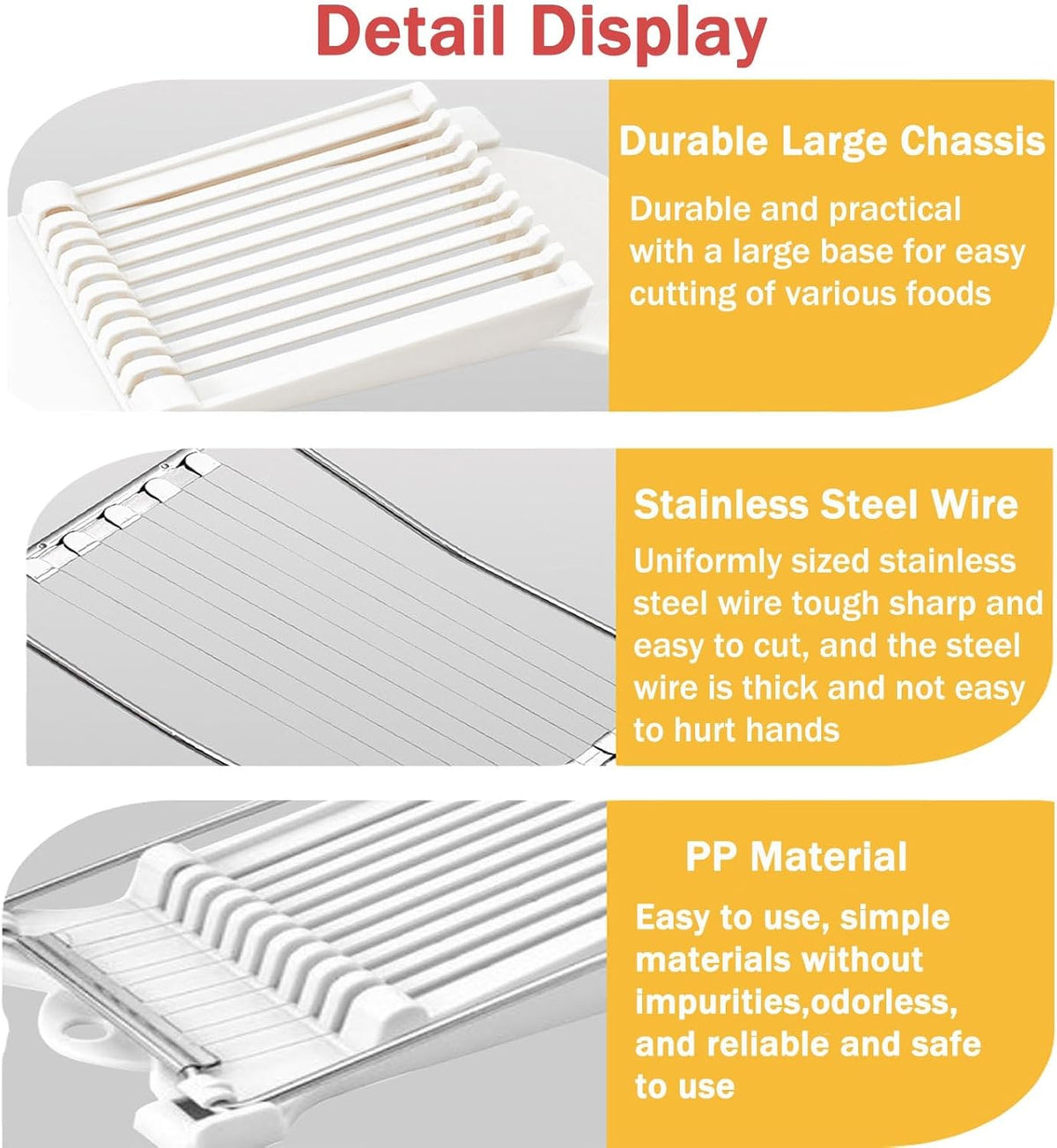 Generic Manual Fruit, Vegetable, Meat, Egg, Cheese, Bread Slicer, Stainless Steel Wires, Cutter, Strawberry Slicer, ABS+304 Stainless Steel, Dishwasher Safe