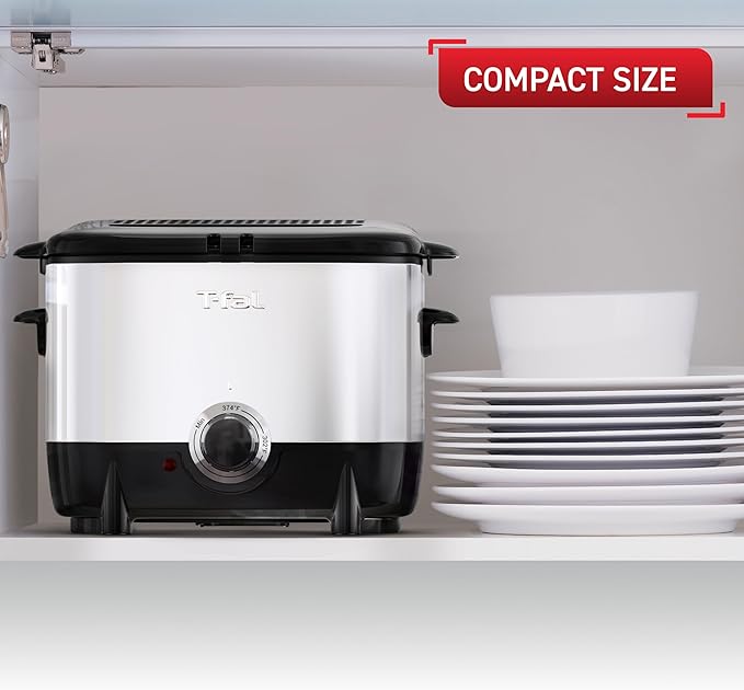 T-fal Mini Deep Fryer, Stainless Steel Deep Fryer with Basket, 1 Liter, Versatile Temperature Control, 900 Watts, Temperature Control, Easy to Clean, Black