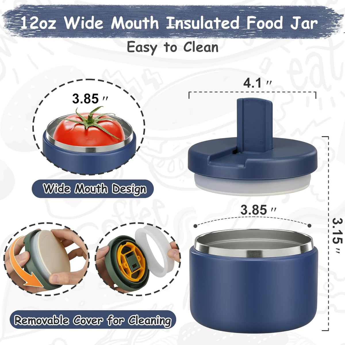 19oz Insulated Vacuum Food Jar with Buckle Lid Wide Mouth Soup Thermo for Hot Food Kids Leakproof Stainless Steel Lunch Container- Blue-1Pack