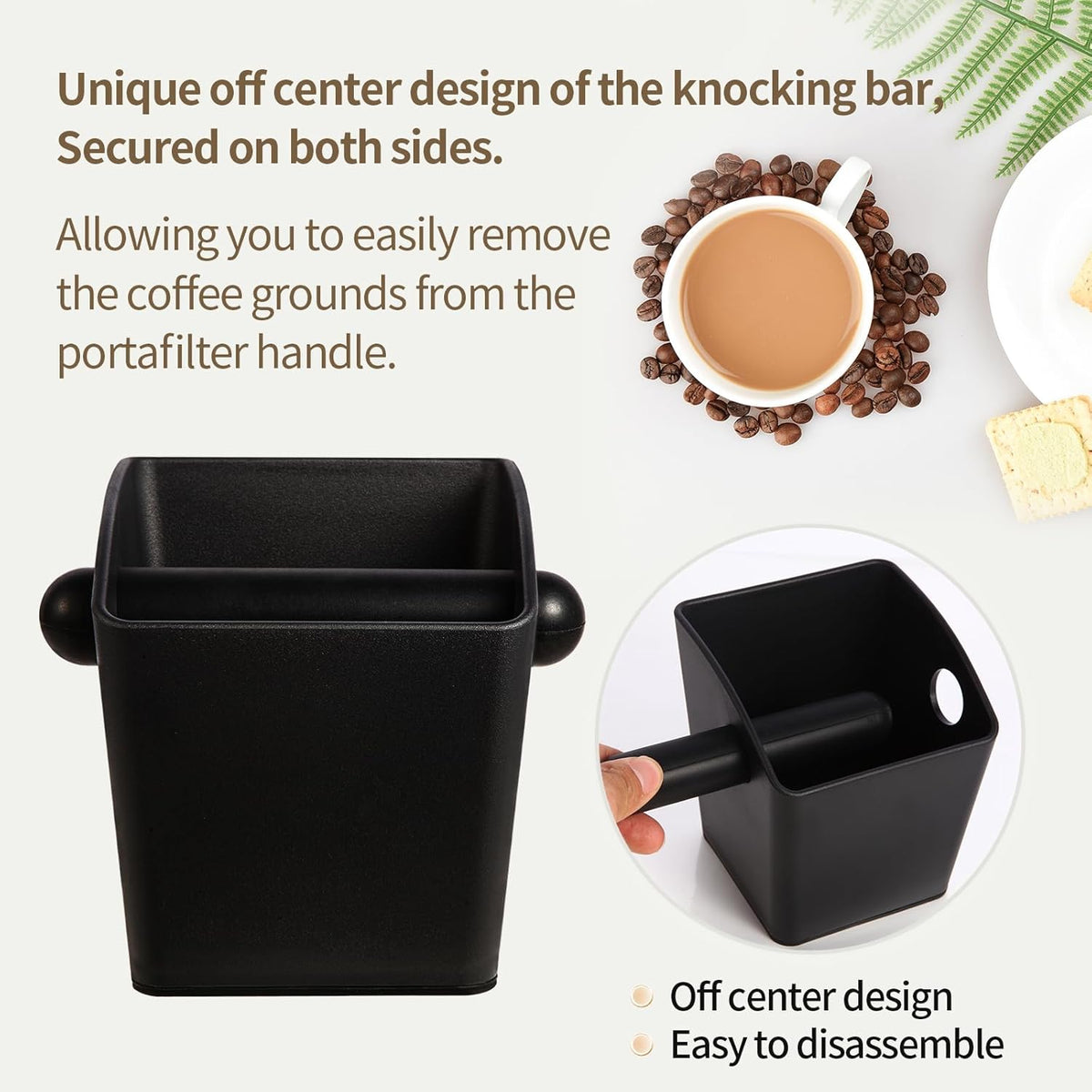 Knock Box Square High Sidewall Design Espresso Knock Box Tamping Mat Espresso Machine Accessories Set of 2 with Removable Knock Bar and Anti-Slip Base for Home Office Espresso Accessories