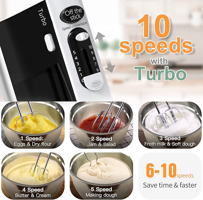 600W Electric Hand Mixer with 6 Piece Mixing Bowls with Airtight Lids Set, Mixer Electric Handheld Stainless Steel Metal Nesting Bowls Set for Kitchen Cooking Baking