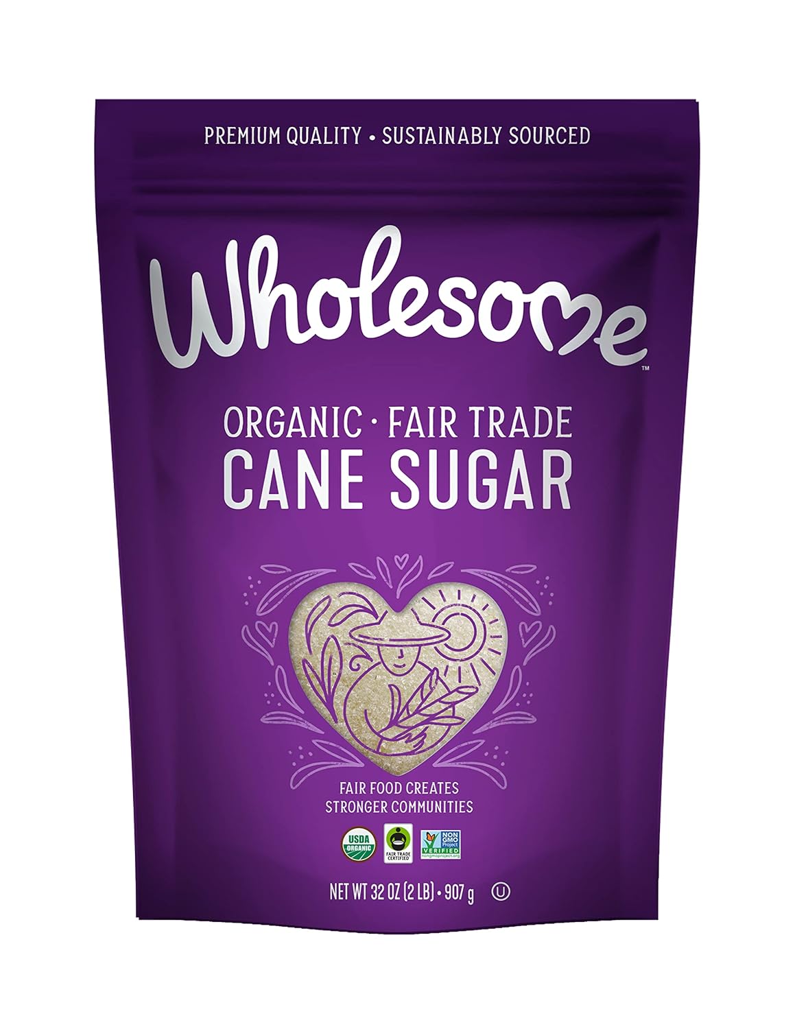 Wholesome Sweeteners 32-Ounce Organic Cane Sugar, Fair Trade, Non GMO, Gluten Free, Pure & Vegan, for Baking and Sweetening, 6 Pack