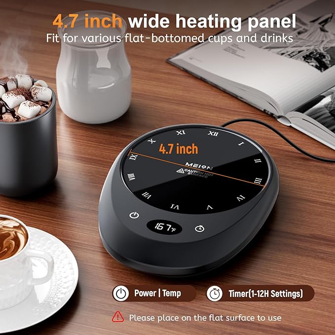 MEION Coffee Mug Warmer for Desk, Coffee Cup Warmer, 4 Temp Settings & 1-12H Timer, Coffee Warmer with Auto Shut Off Smart Gravity Sensor, Beverage & Candle Warmer Coffee Gifts Accessories(Black)