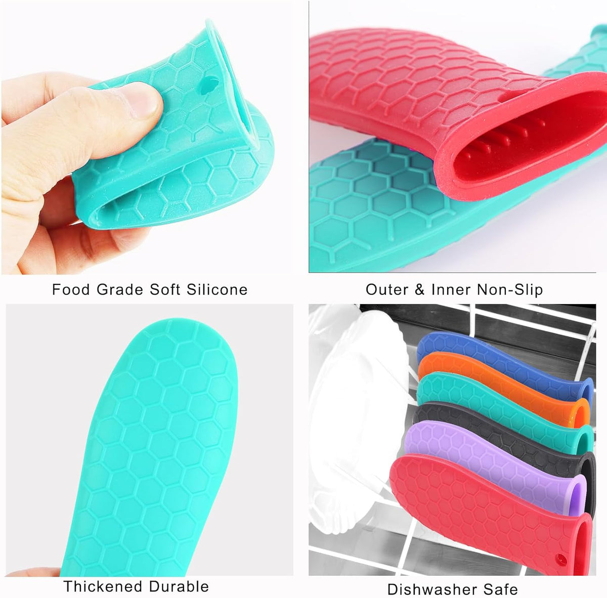 4 Pcs Silicone Hot Handle Holder, Non-Slip Potholder for Cast Iron Skillets & Frying Pans, Heat Resistant Sleeve Grip Cover, Metal Cookware Handle, Lake Blue