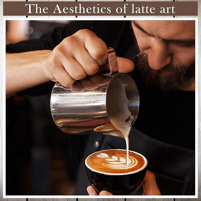 Dandat 8 Pcs Milk Frothing Pitcher Espresso Steaming Pitchers 12 Oz Stainless Steel Milk Steamer Cup Frother Jug for Espresso, Latte Art, Chai Cappuccino Hot Chocolate