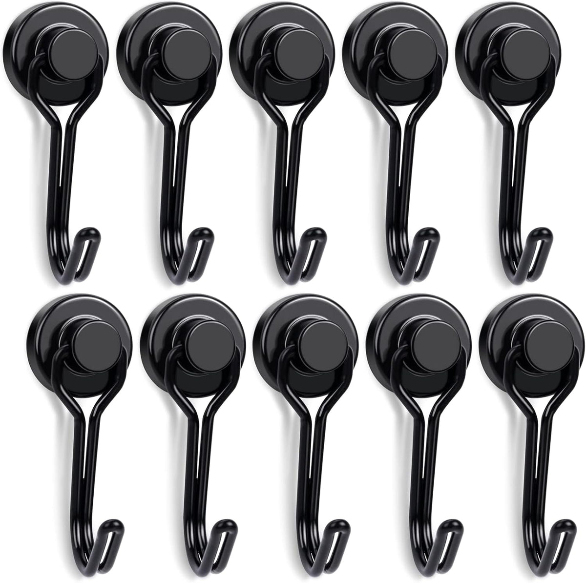 E BAVITE Swivel Swing Black Magnetic Hooks, 30lbs Strong Neodymium Magnet Hook with Epoxy Coating for Refrigerator, Cruise,BBQ Grill Tools, 2.36in in Length, Pack of 10