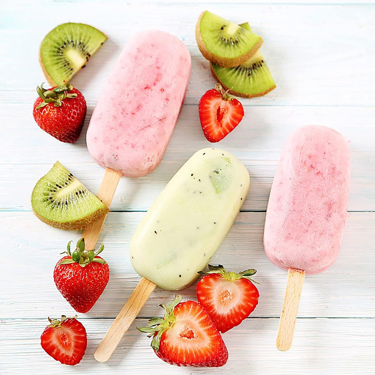Ozera 2 Pack Popsicles Molds, Homemade Cake Pop Molds Cakesicle Molds Silicone Popcical Molds, 4 Cavities Ice Pop Cream Molds Maker with 50 Wooden Sticks & 50 Popsicle Bags for DIY Popsicles
