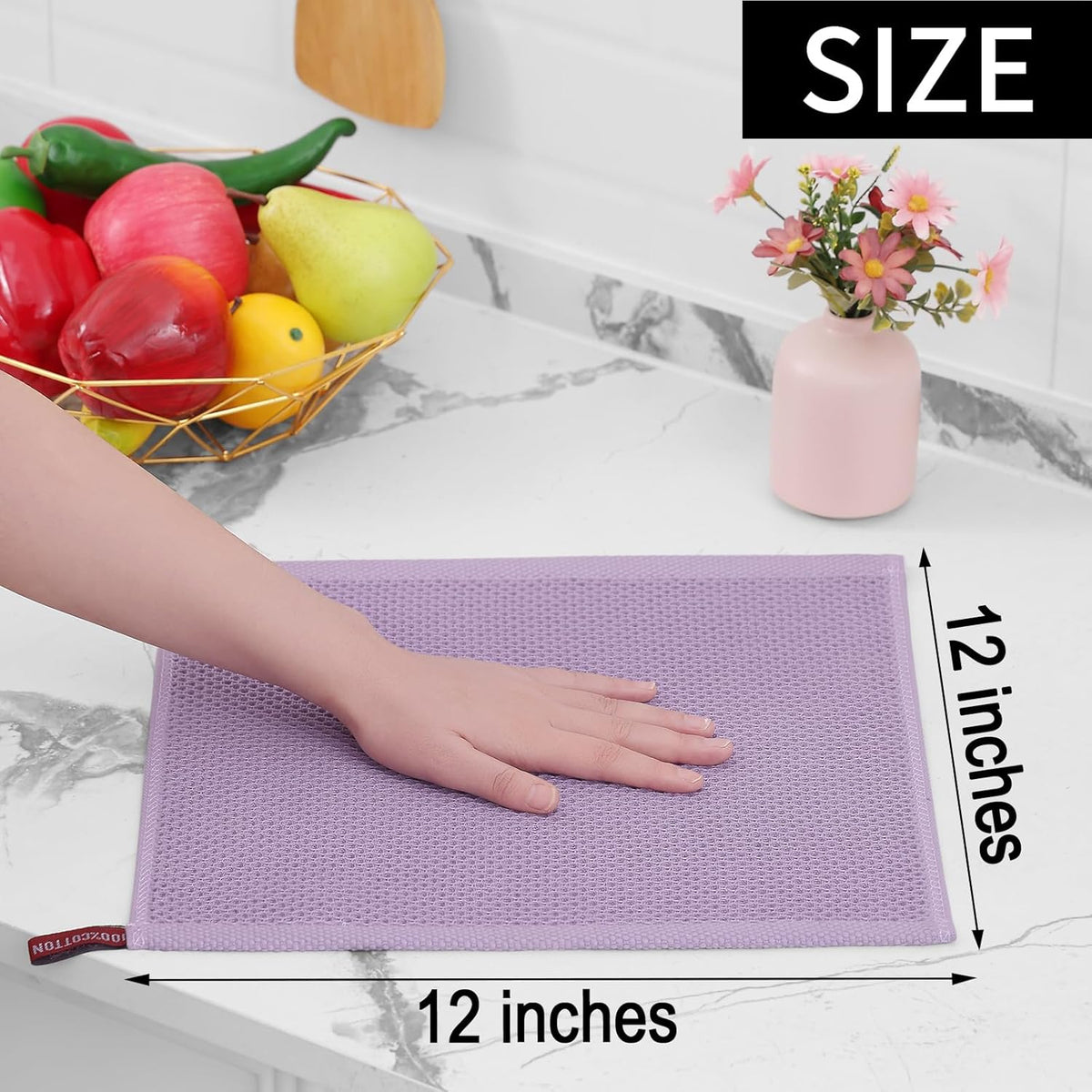 Homaxy 100% Cotton Waffle Weave Kitchen Dish Cloths, Ultra Soft Absorbent Quick Drying Dish Towels, 12 x 12 Inches, 8-Pack, Lavender