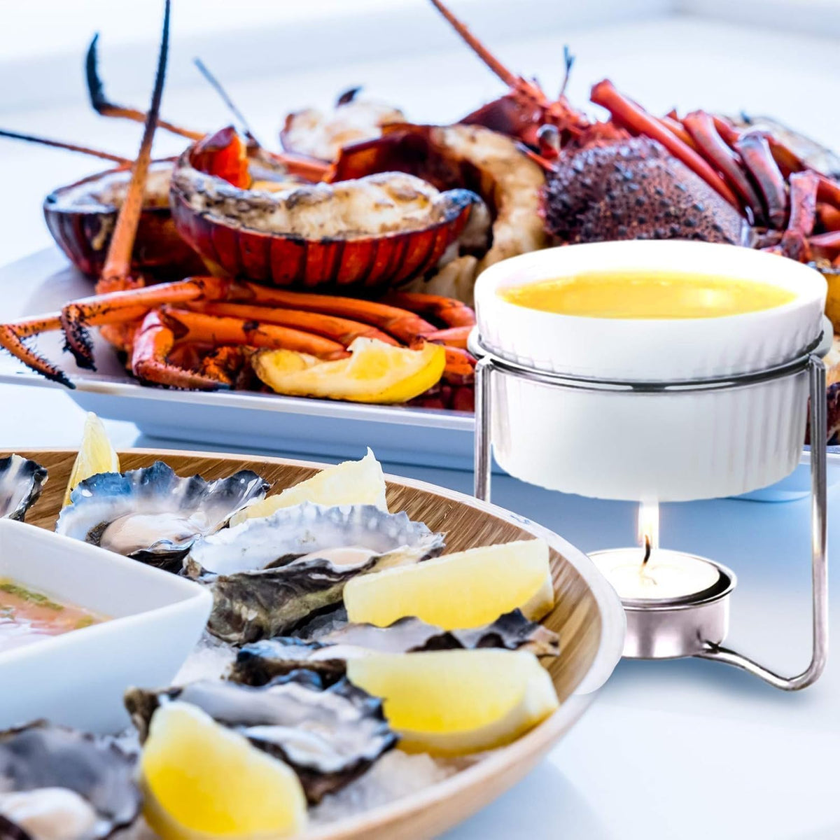 Luvan 4 Pieces Butter Warmers,Butter Warmers For Seafood with 20 Pieces Tealight Candles,Ceramic Butter Warmer Set for Chocolate or Cheese,Fondue- Dishwasher Safe,Microwave Safe, Oven Safe